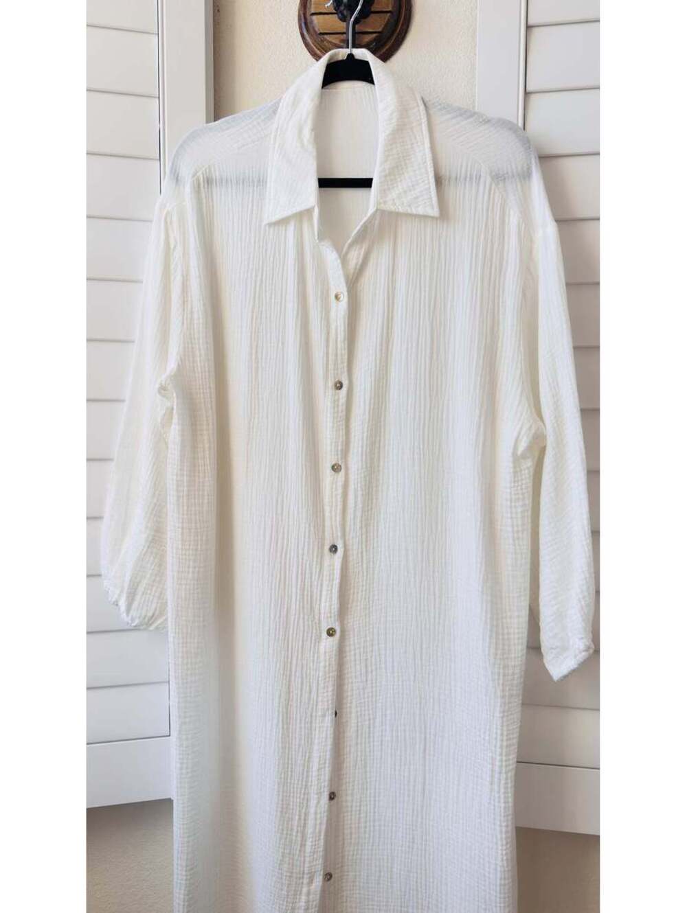 Boutique White Cotton Gauze Button Down Midi Dress - Size M - Picture 3 of 9